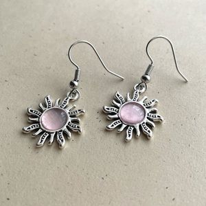 Silver pink gemstone sun earrings